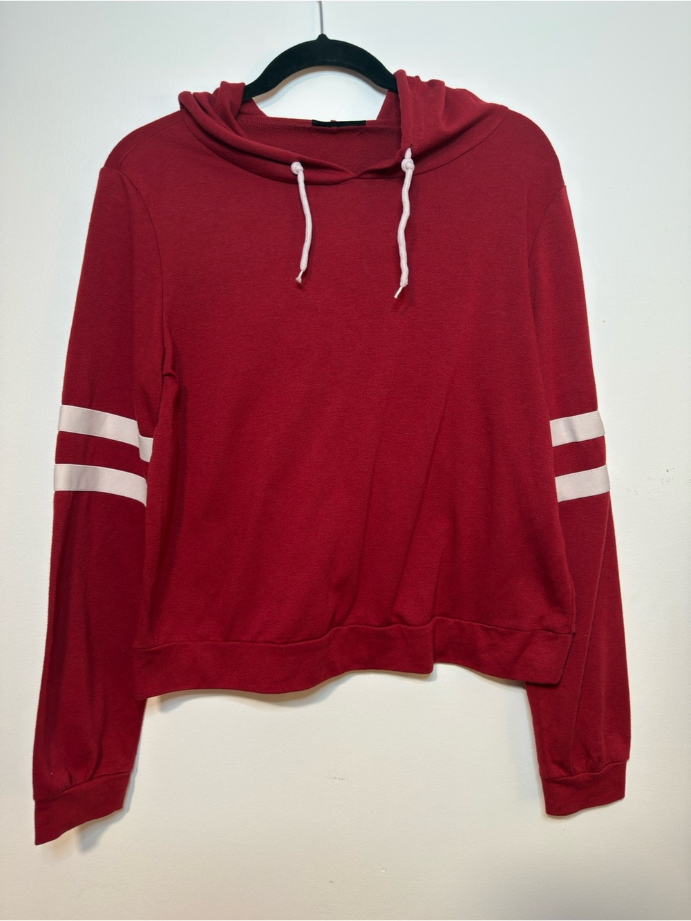 SHEIN Red Pullover Hoodie with White Sleeve Stripes